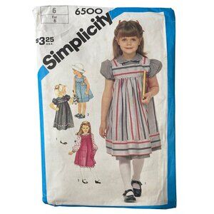 Simplicity 6500 Sewing Pattern Size 6 Childs Dress Sundress Or Jumper 1984 UNCUT